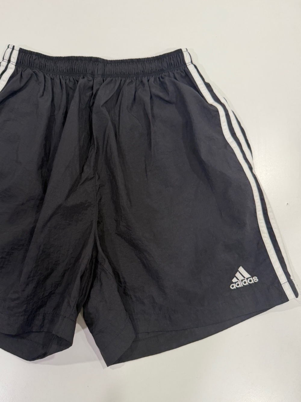 Vintage Adidas Black Athletic Shorts with White Three Stripe Trim size L